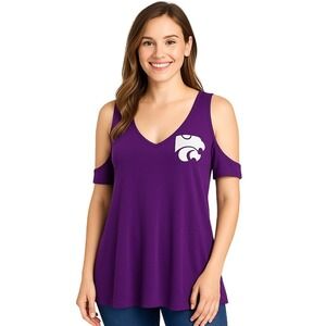 Venley Womens Kansas‎ State Wildcats Purple Cold Shoulder Top Size S New Gameday